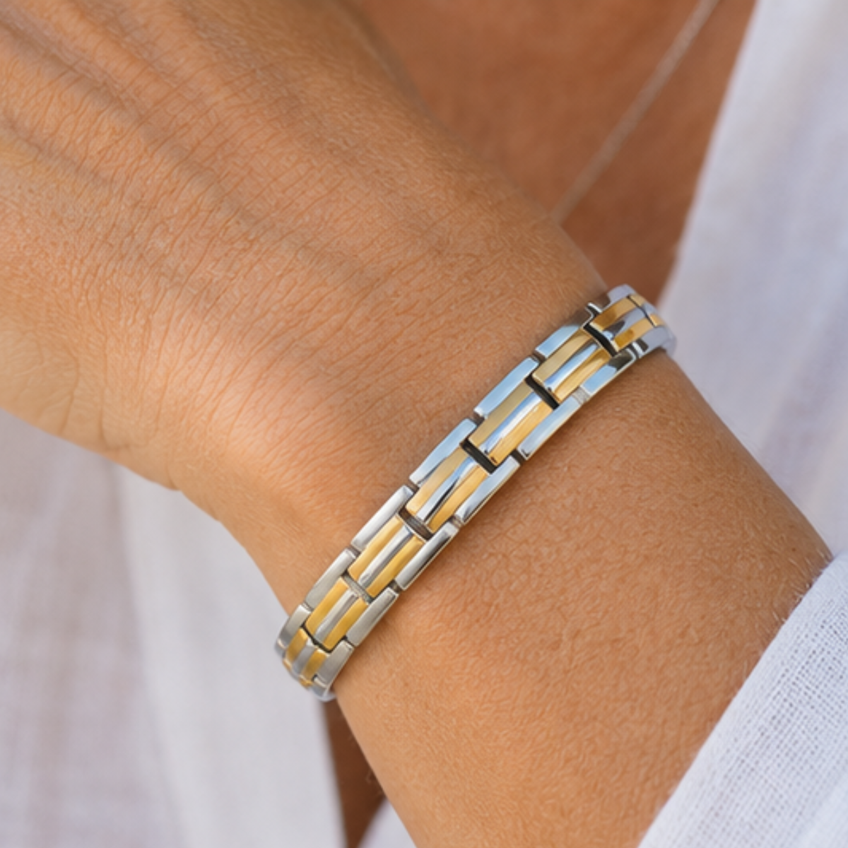 Bracciale Magnetico Donna ad Alta Potenza - Bicolore Oro Rosa