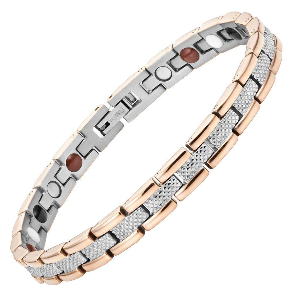 Bracciale Magnetico Donna in Titanio Bicolore Quattro Elementi