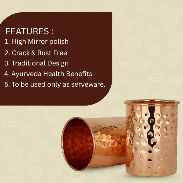 Venda quente 250ml Pure Copper Hammered Tumblers Handmade Drinkware Ayurvédico para Saúde e Bem-Estar Viagem Copper Cups