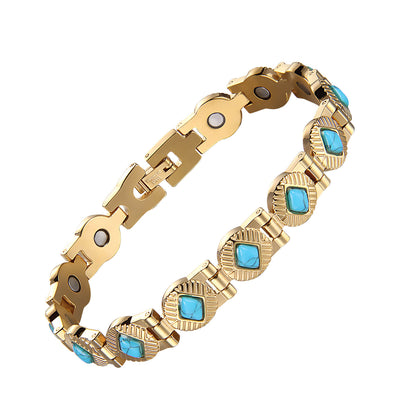 Bracciale Magnetico Donna - Color Oro e Turchese