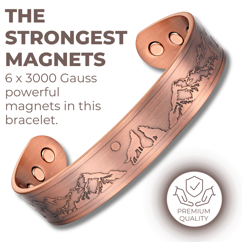 Bracciale Rigido Magnetico Uomo in Rame Lupo - Nuovo Design