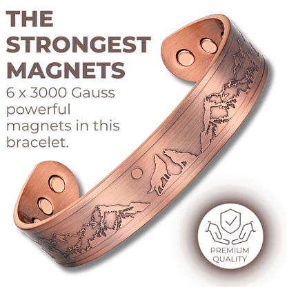 Bracciale Rigido Magnetico Uomo in Rame Lupo - Nuovo Design