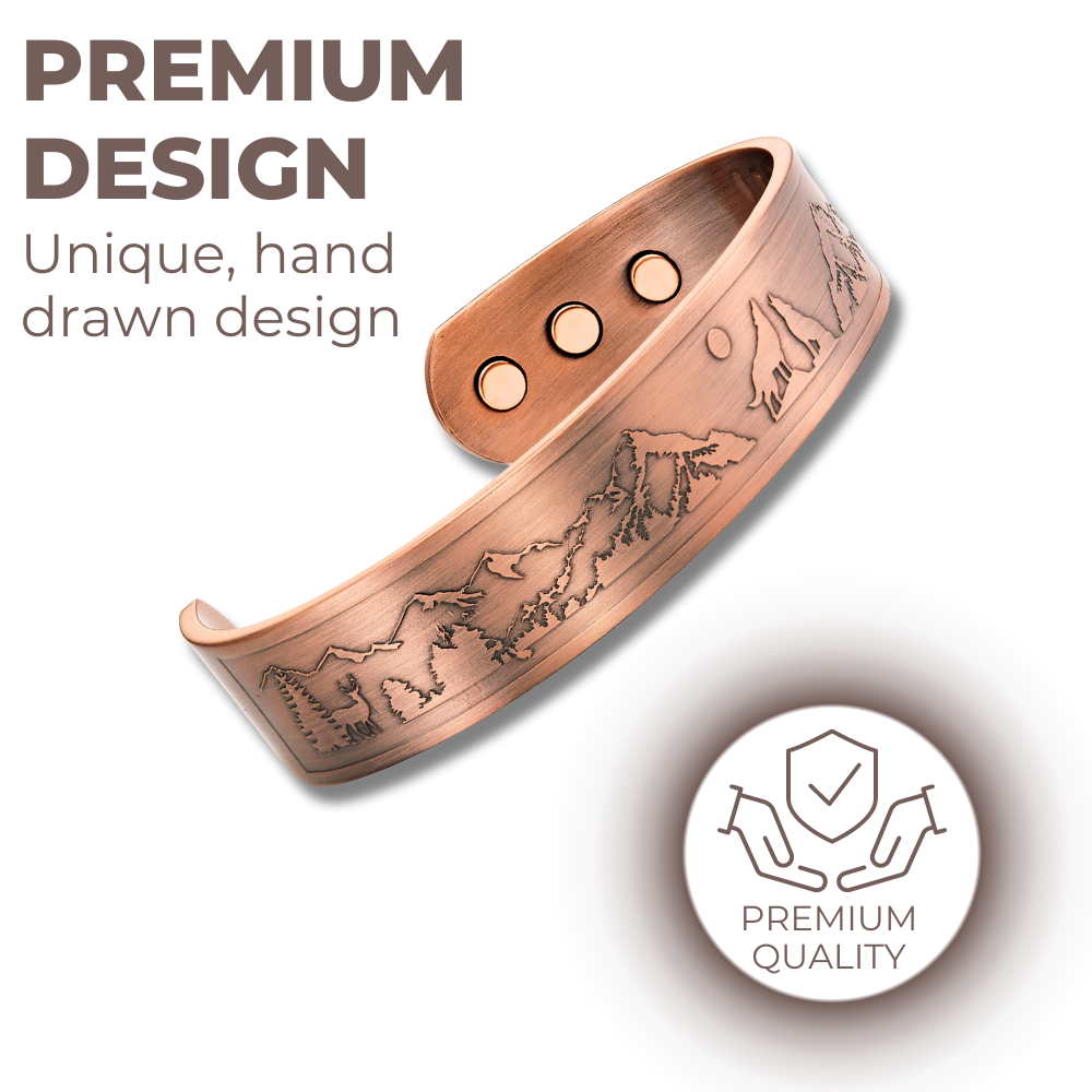 Bracciale Rigido Magnetico Uomo in Rame Lupo - Nuovo Design