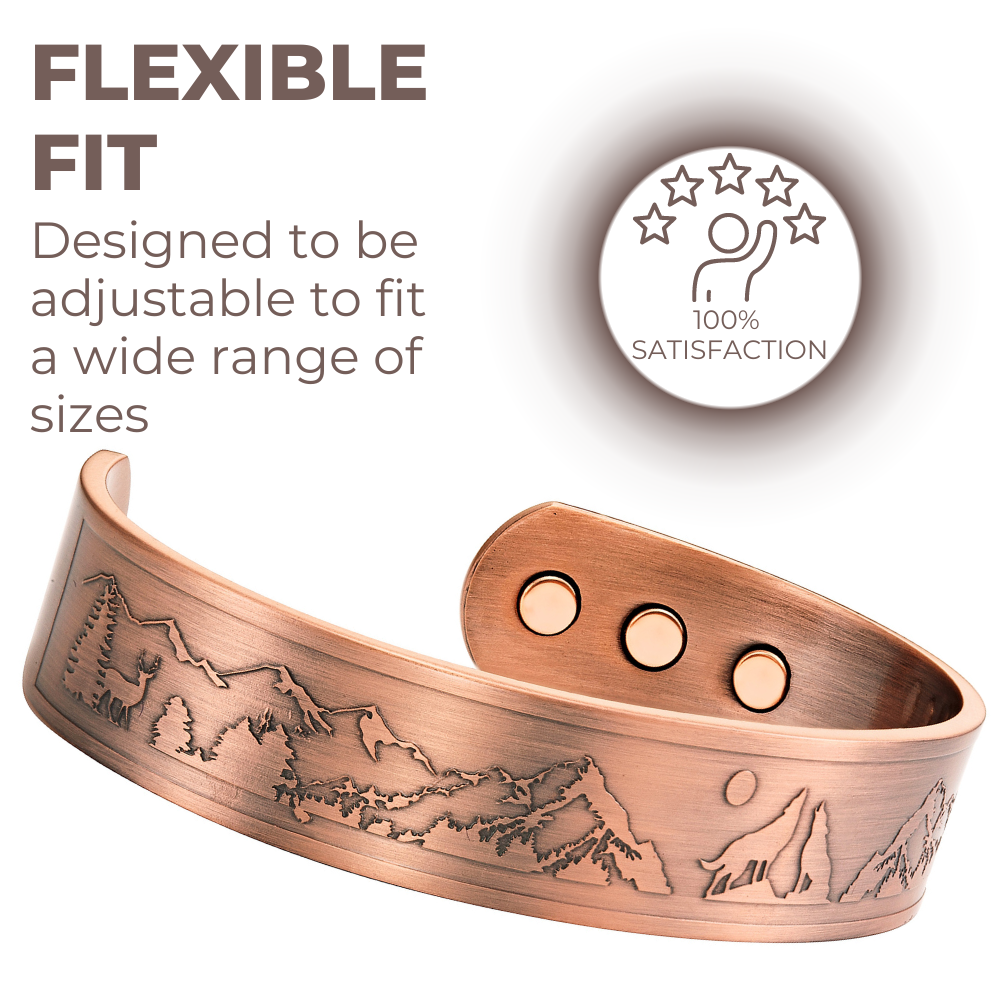 Bracciale Rigido Magnetico Uomo in Rame Lupo - Nuovo Design