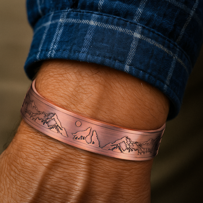 Bracciale Rigido Magnetico Uomo in Rame Lupo - Nuovo Design