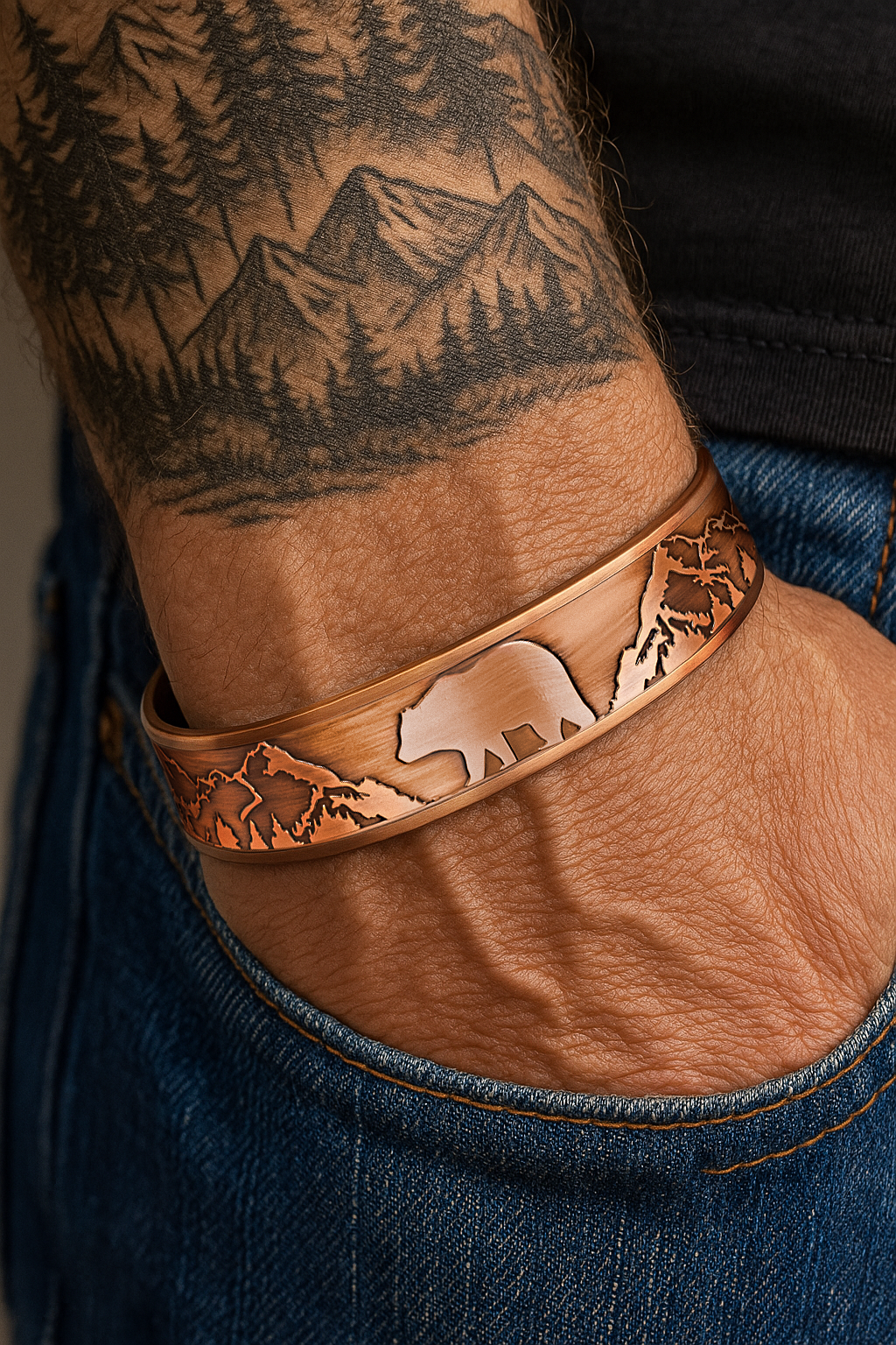 Bracciale Rigido Magnetico Uomo in Rame Orso - Nuovo Design