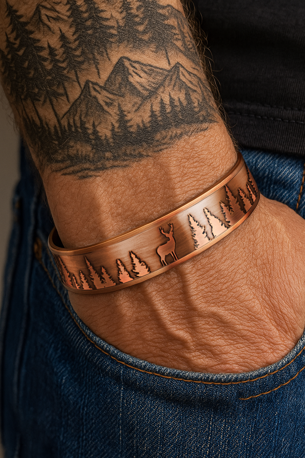 Bracciale Rigido Magnetico Uomo in Rame Cervo - Nuovo Design