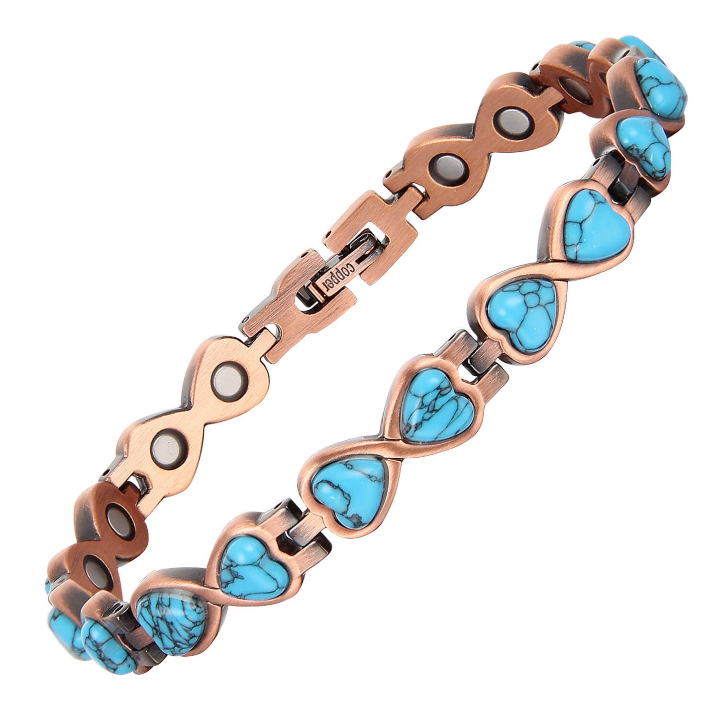 Bracciale Magnetico Donna in Rame - Cuori Turchese