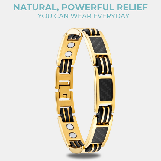 Bracciale Magnetico Uomo - Titanio Oro con Fibra di Carbonio Nera