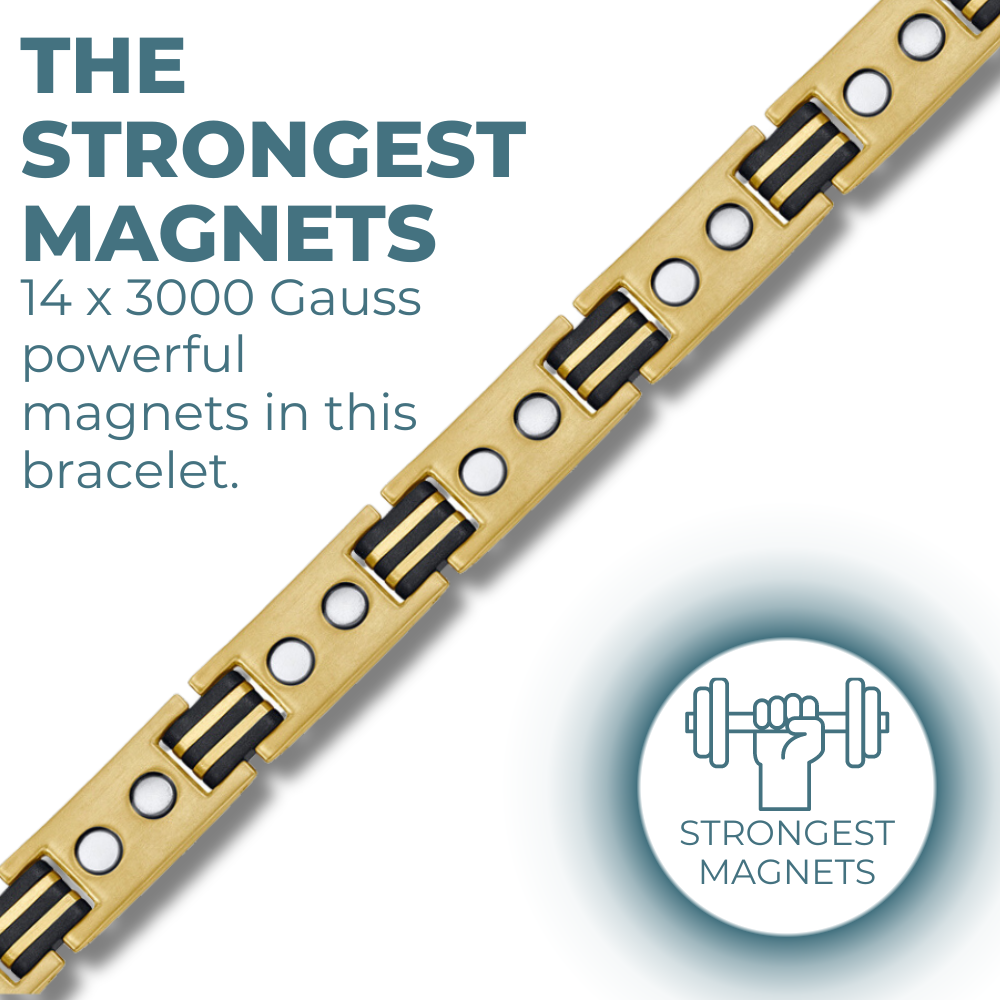 Bracciale Magnetico Uomo - Titanio Oro con Fibra di Carbonio Nera