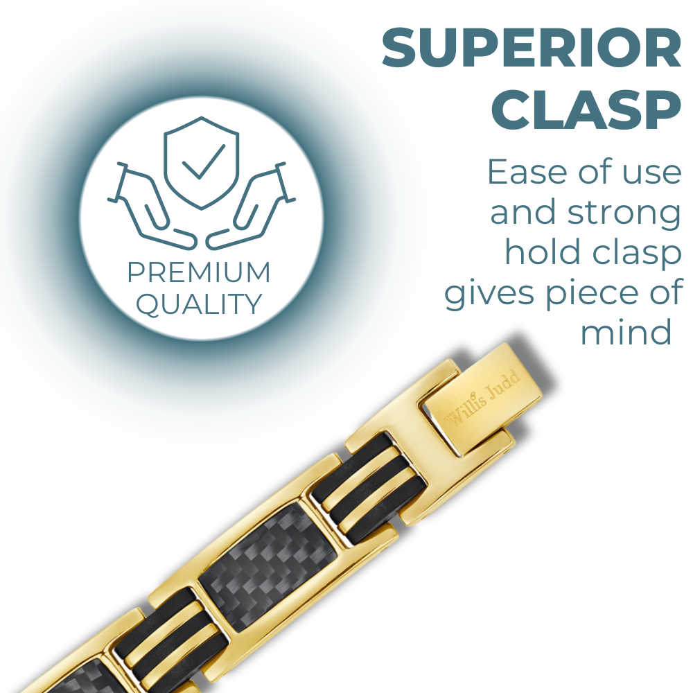 Bracciale Magnetico Uomo - Titanio Oro con Fibra di Carbonio Nera