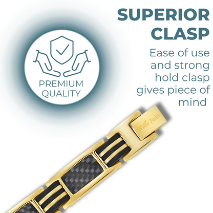 Bracciale Magnetico Uomo - Titanio Oro con Fibra di Carbonio Nera