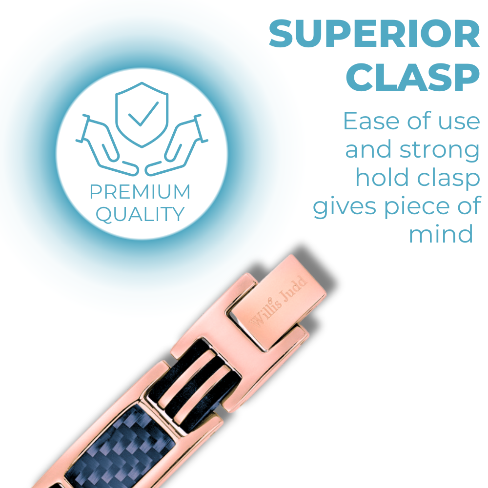 Bracciale Magnetico Uomo Color Oro Rosa - Fibra di Carbonio Nera