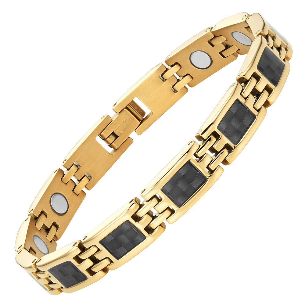 Bracciale Magnetico Donna - Oro con Fibra di Carbonio Nera