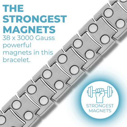 Bracciale Magnetico Uomo ad Alta Potenza Doppi Magneti per Maglia - Argento