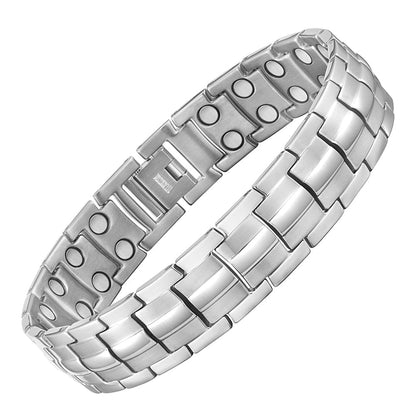 Bracciale Magnetico Uomo ad Alta Potenza Doppi Magneti per Maglia - Argento