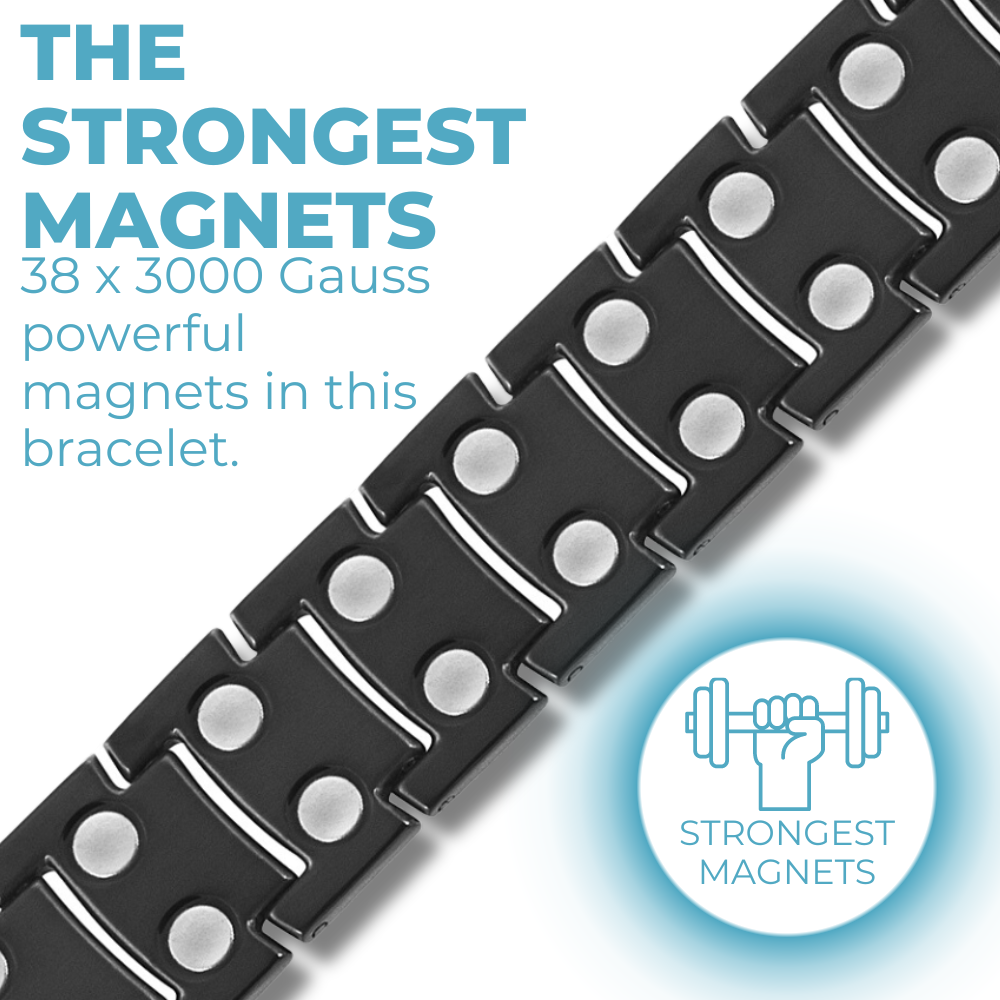 Bracciale Magnetico Uomo ad Alta Potenza Doppi Magneti per Maglia - Nero
