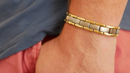 Bracciale Magnetico Uomo in Titanio a Doppia Fila - Bicolore