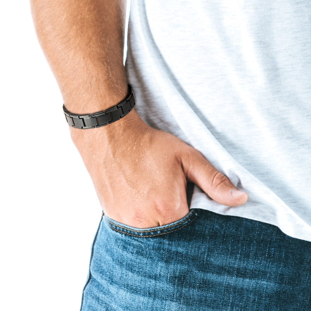 Bracciale Magnetico Uomo in Titanio Nero a Doppia Potenza