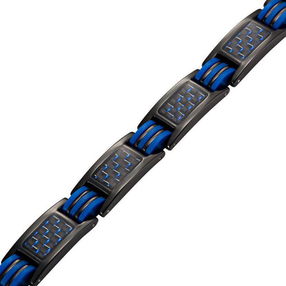Bracciale Magnetico Uomo Quattro Elementi in Titanio Nero e Fibra di Carbonio Blu